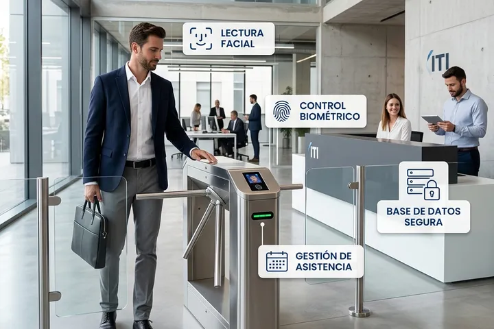 Torniquete con lector biométrico y control de asistencia